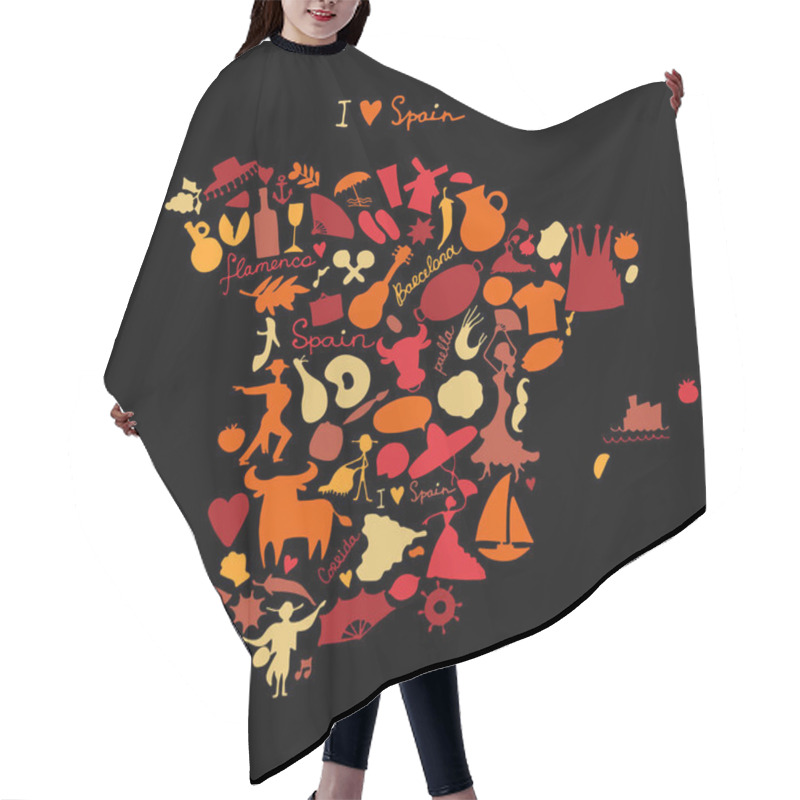 Personality  Spain Map Made From Design Elements. Sketch Design Hair Cutting Cape