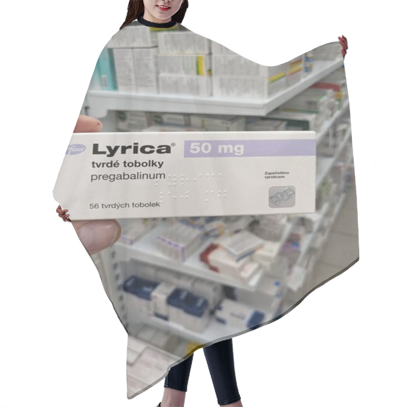 Personality  Prague, Czech Republic - August 28 2024: LYRICA Box With PREGABALIN Active Substance By PFIZER, Used For Nerve Pain, Epilepsy, And Anxiety Disorders. Hair Cutting Cape