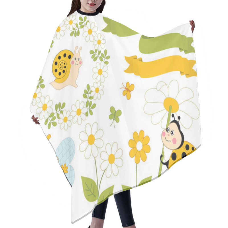 Personality  Vector Summer Set With Cute Cartoon Insects And Flowers Hair Cutting Cape