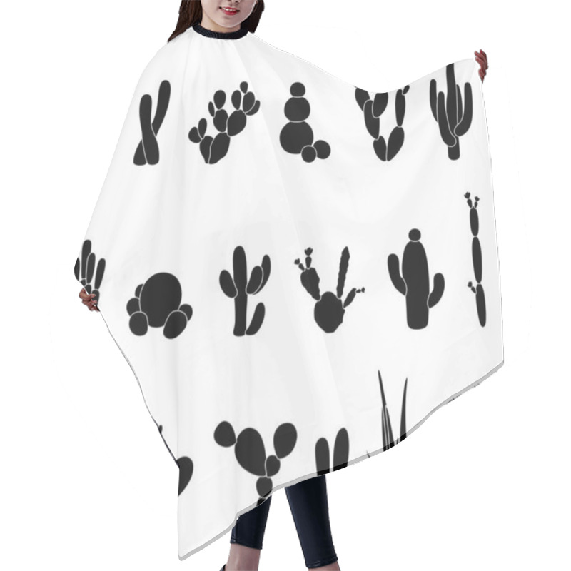 Personality  Black Silhouettes Of Cacti, Succulents, Aloes. Vector Illustration Isolated On A White Background. Cactus Icons. Mexican Desert Cactus, Tropical Plants, Summer Garden. Decorated Cacti Drawn By Hand Hair Cutting Cape