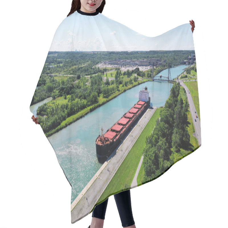 Personality  An Aerial View Of A Lake Freighter Sailing In The Welland Canal, Canada Hair Cutting Cape