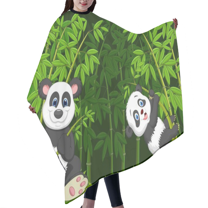 Personality  Cartoon Mom And Baby Panda In The Climbing Bamboo Tree Hair Cutting Cape