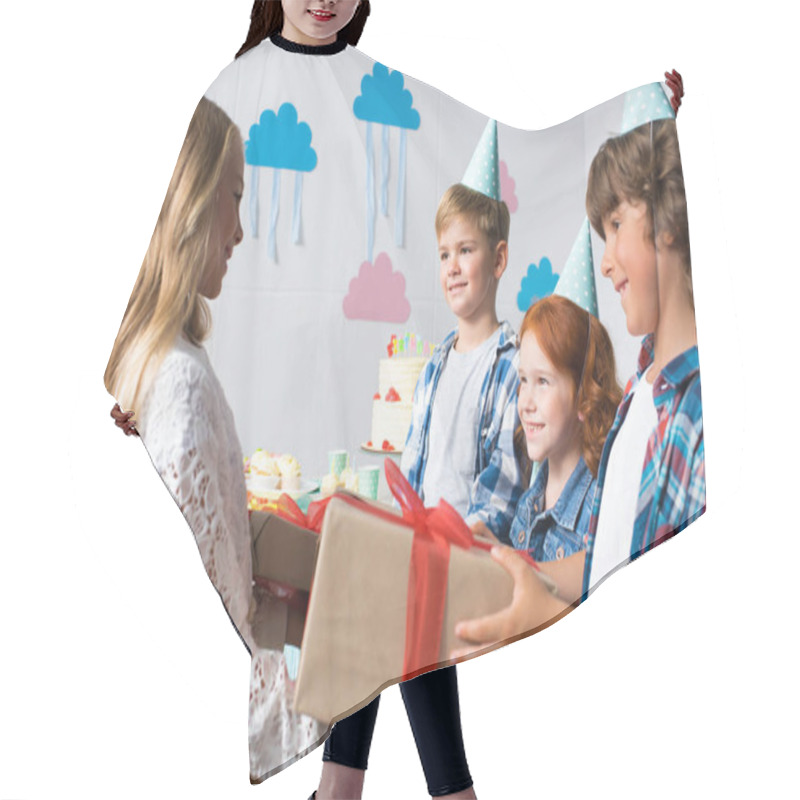 Personality  Children With Gifts At Birthday Party Hair Cutting Cape