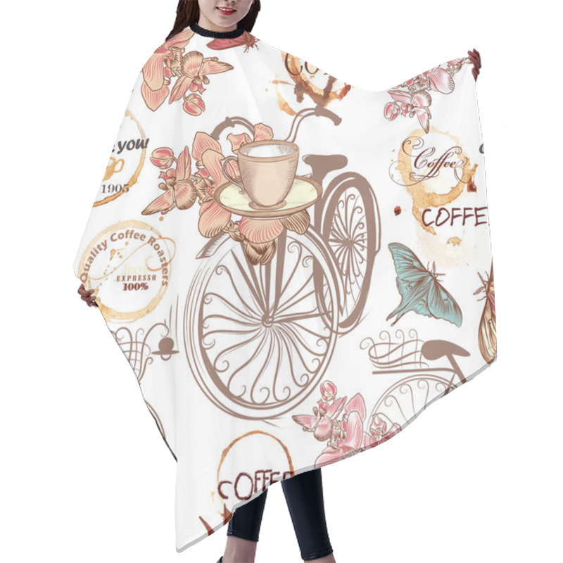 Personality  Cute Vector Pattern With Fake Bicycles And Flowers Hair Cutting Cape