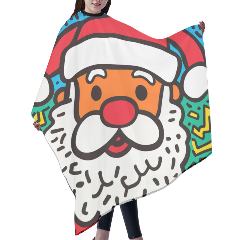 Personality  A Vibrant, Pop Art-style Illustration Of Santa Claus With Bold Outlines And Bright Colors.  Hair Cutting Cape