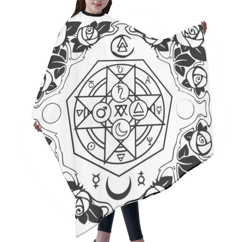 Personality  Magical Alchemical Seal With Frame Of Flowers Hair Cutting Cape