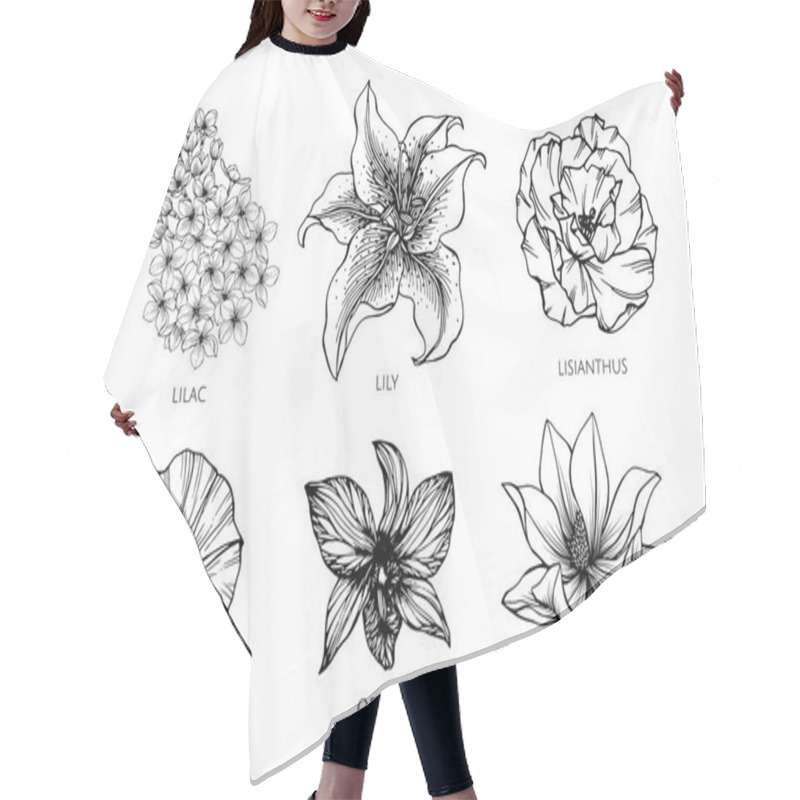 Personality  Collection Set Of Flower Drawing Illustration. Hair Cutting Cape