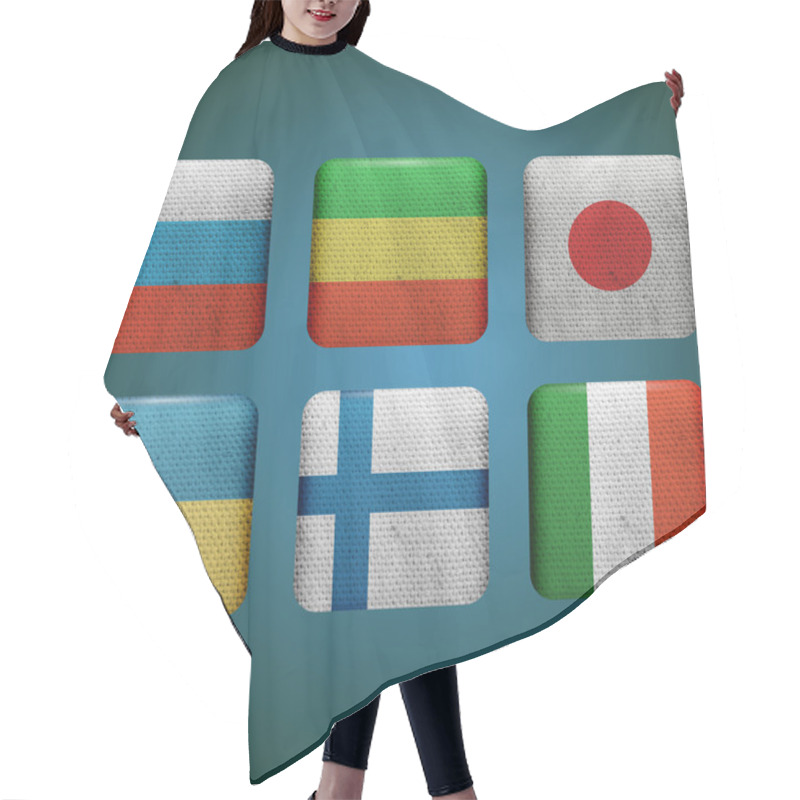 Personality  Set Of Six Buttons With Flags Hair Cutting Cape