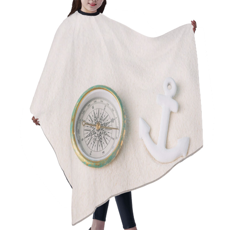 Personality  Compass And Plastic Anchor On White Sand Hair Cutting Cape