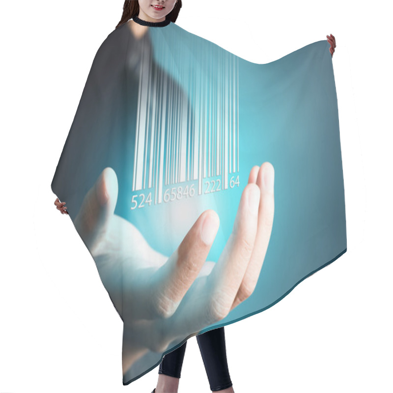 Personality  Barcode Dropping On Businessman Hand, Financial Concept Hair Cutting Cape