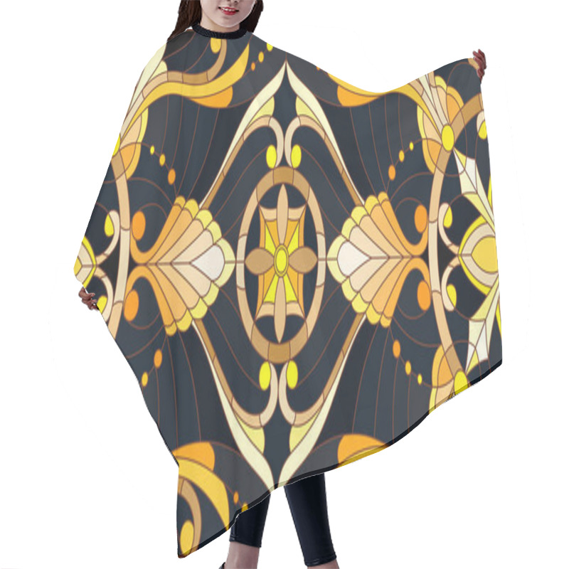 Personality  Illustration In Stained Glass Style With Floral Ornament ,imitation Gold On Dark Background With Swirls And Floral Motifs Hair Cutting Cape