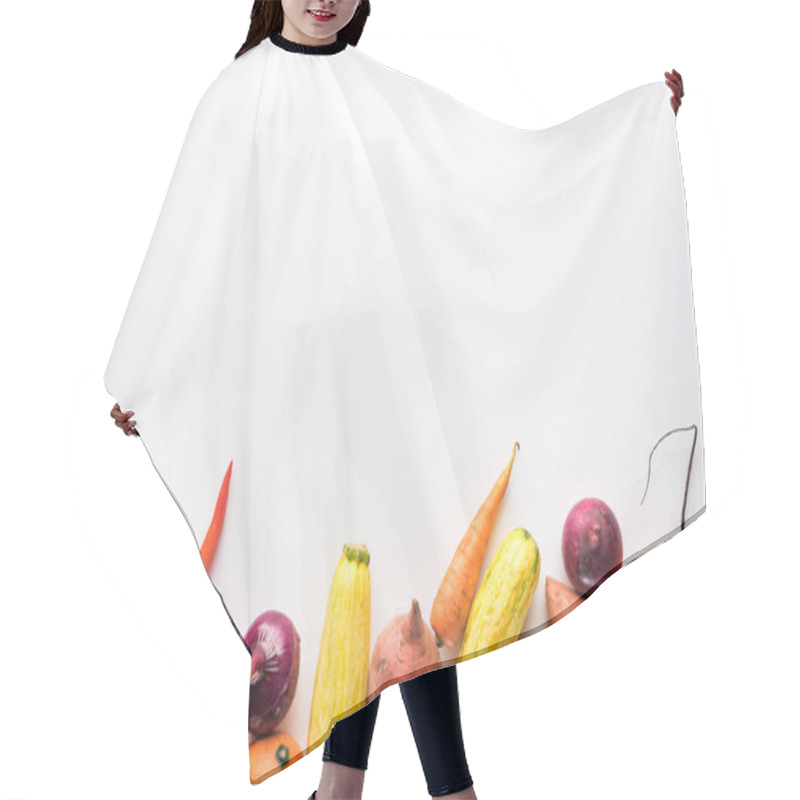 Personality  Top View Of Fresh Autumn Vegetables On White Background With Copy Space Hair Cutting Cape