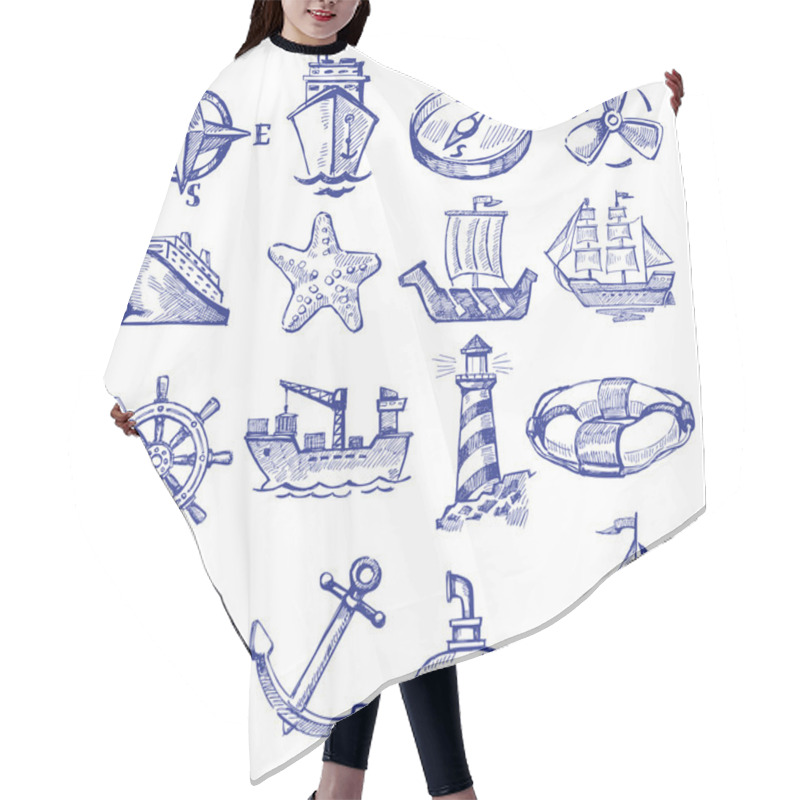 Personality  Hand Drawn Boat And Ship Hair Cutting Cape