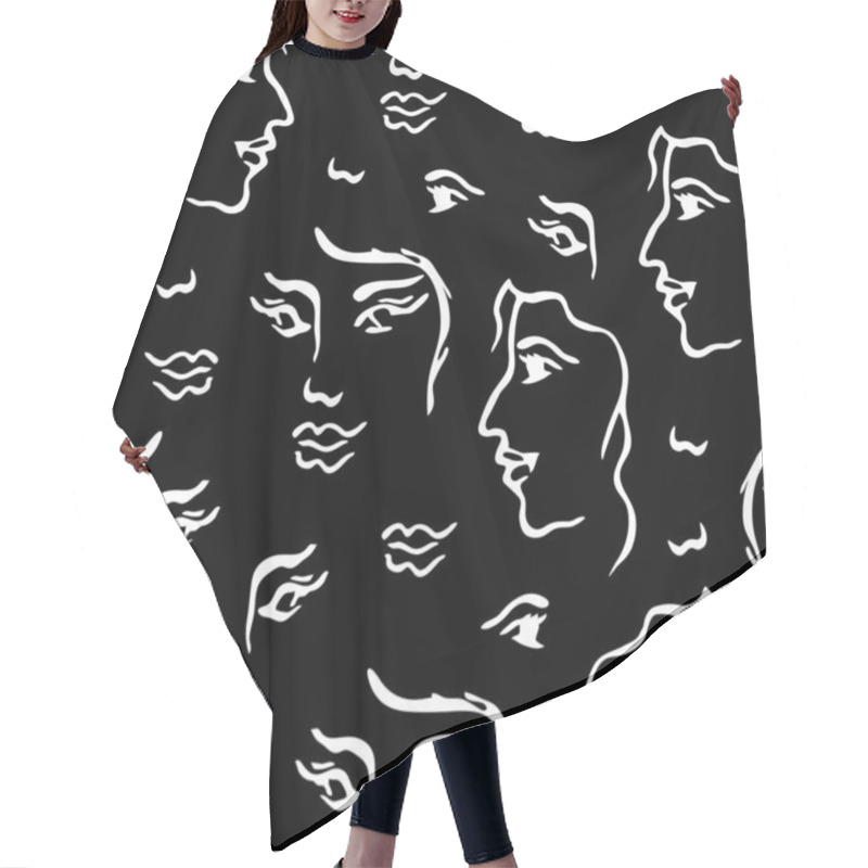 Personality  Women Faces On Contrast Background.  Hair Cutting Cape