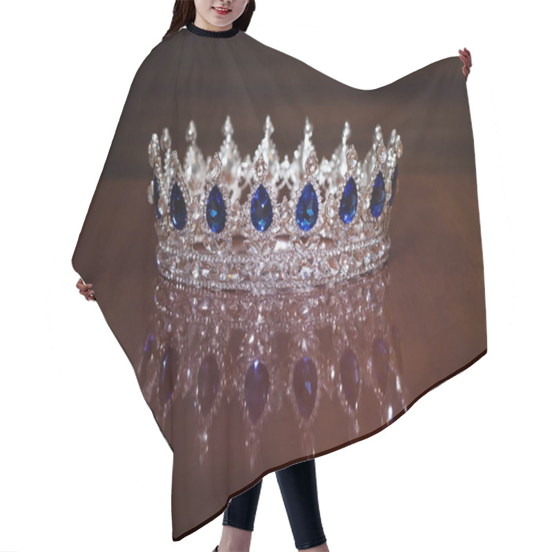 Personality  Luxury Crown With Gem Stones On Brown Background  Hair Cutting Cape