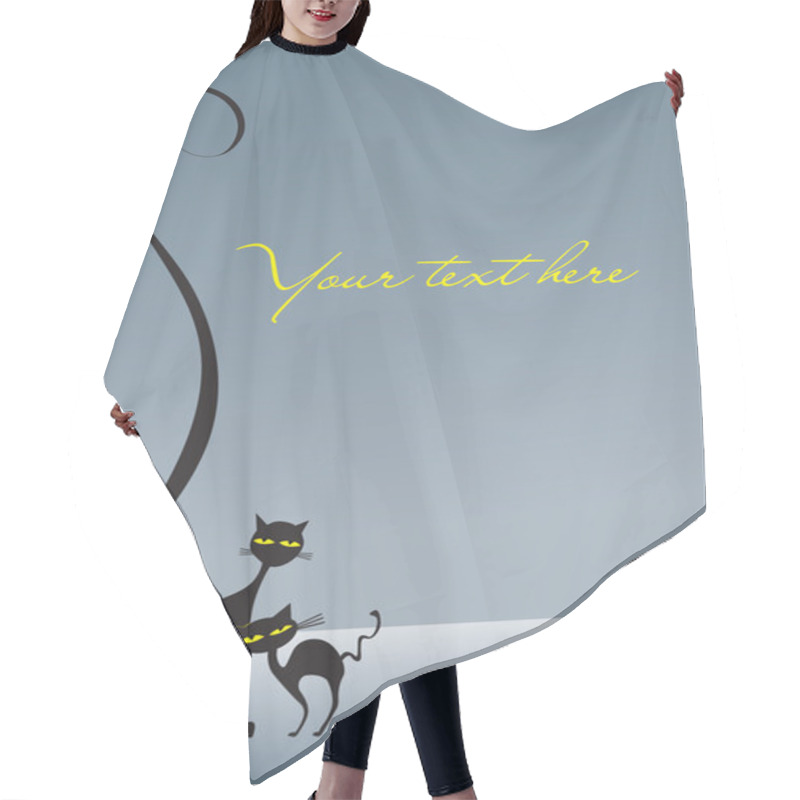 Personality  Two Loving Black Cats On The Gray Background Plus Heart, Decorat Hair Cutting Cape