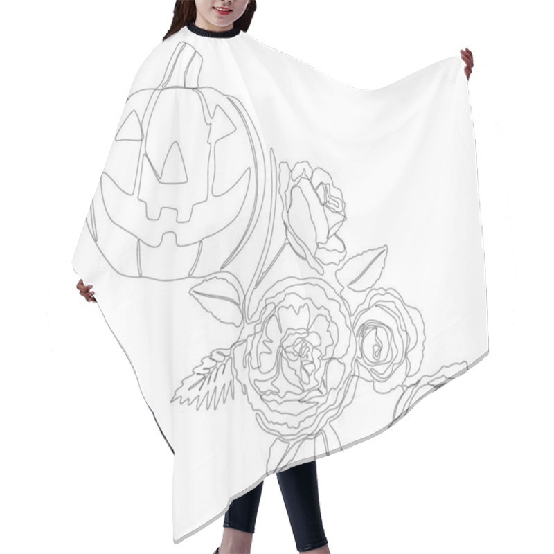 Personality  One Continuous Line Of Jack O' Lantern With Rose Flowers. Thin Line Illustration Vector Concept. Contour Drawing Creative Ideas. Hair Cutting Cape