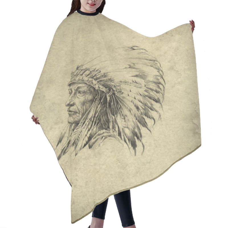 Personality  American Indian Chief On Background Hair Cutting Cape