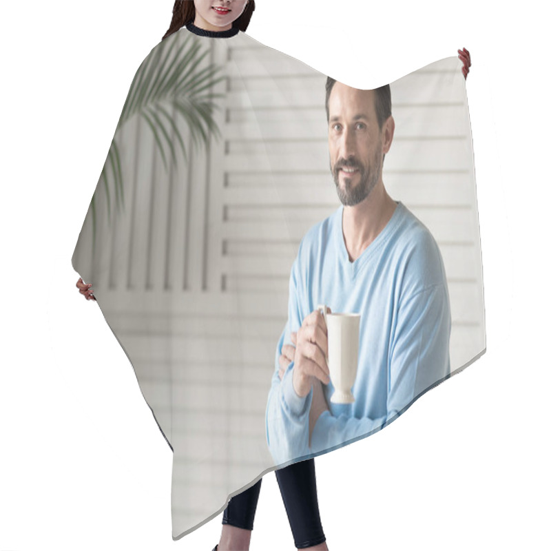 Personality  Optimistic Man Holding A Tea Cup Hair Cutting Cape