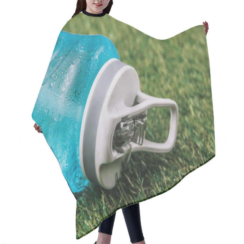 Personality  Close Up View Of Sportive Water Bottle Lynig On Green Grass Hair Cutting Cape