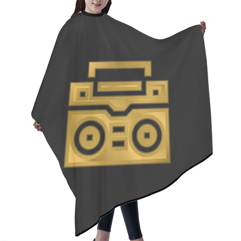 Personality  Boombox Gold Plated Metalic Icon Or Logo Vector Hair Cutting Cape