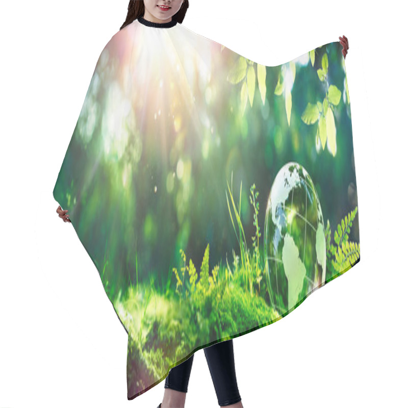 Personality  Earth Day - Environment - Green Globe In Forest With Moss And Defocused Abstract Sunlight Hair Cutting Cape