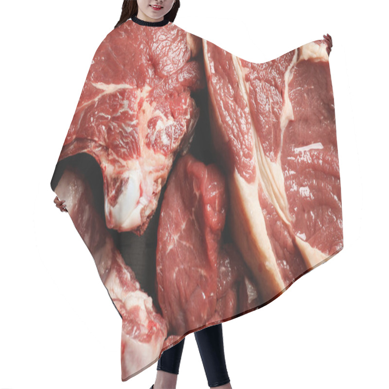 Personality  Closeup View Of Fresh Cut Raw Meat Hair Cutting Cape