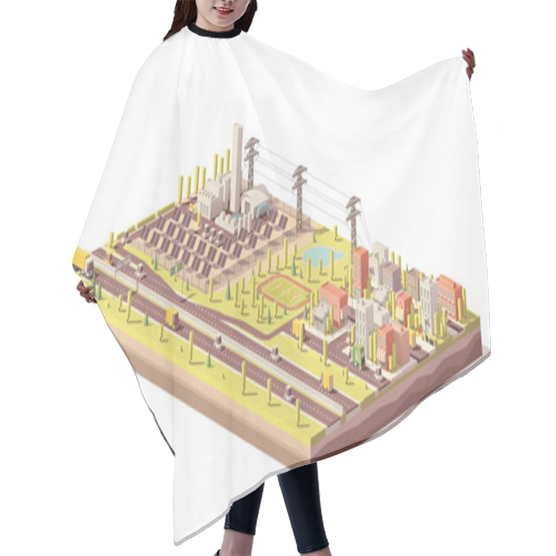 Personality  Vector Low Poly Solar Power Plant And City Hair Cutting Cape