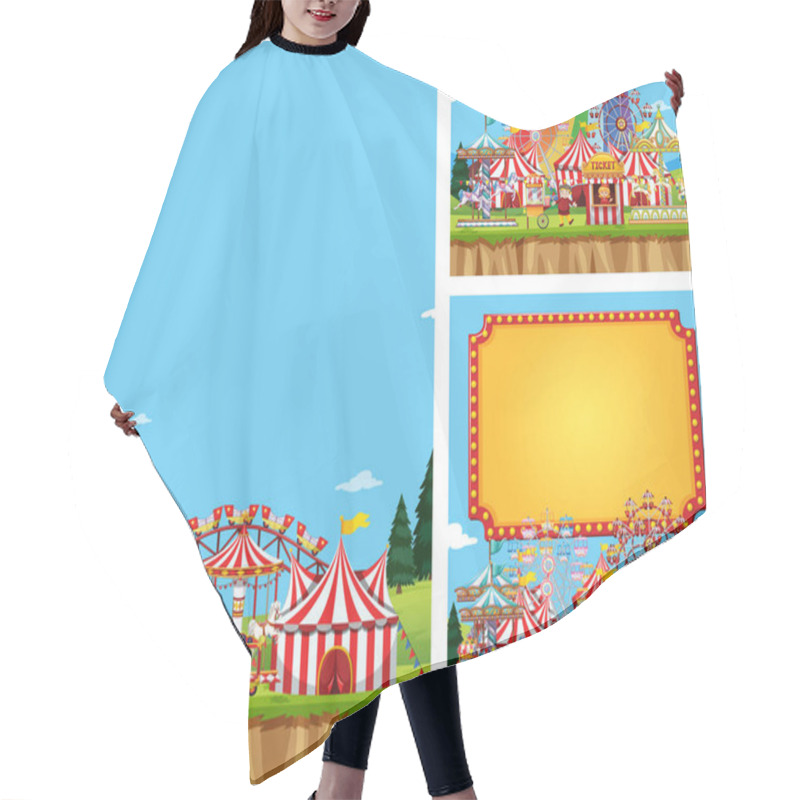 Personality  Three Scene Of Circus With Many Rides Hair Cutting Cape