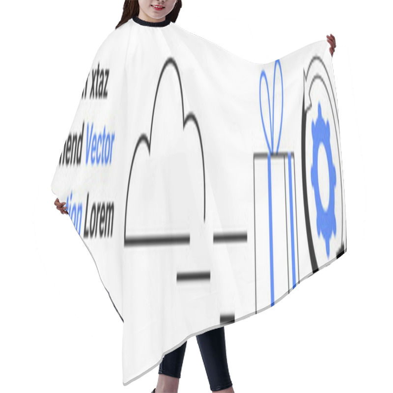 Personality  Cloud With Upload Line, Gift Box With Bow, And Gear Inside Circular Arrow. Ideal For Technology, Cloud Storage, Online Shopping, System Updates, Digital Gifts Software Services User Guides. Landing Hair Cutting Cape