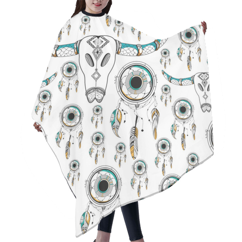 Personality  Skull Of Bull In Tribal Boho Style Seamless Pattern Hair Cutting Cape