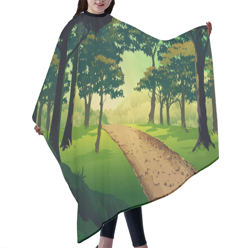 Personality  Dirt Path Through A Green Forest And Across The Trees Lush Vegetation Vector Illustration Hair Cutting Cape