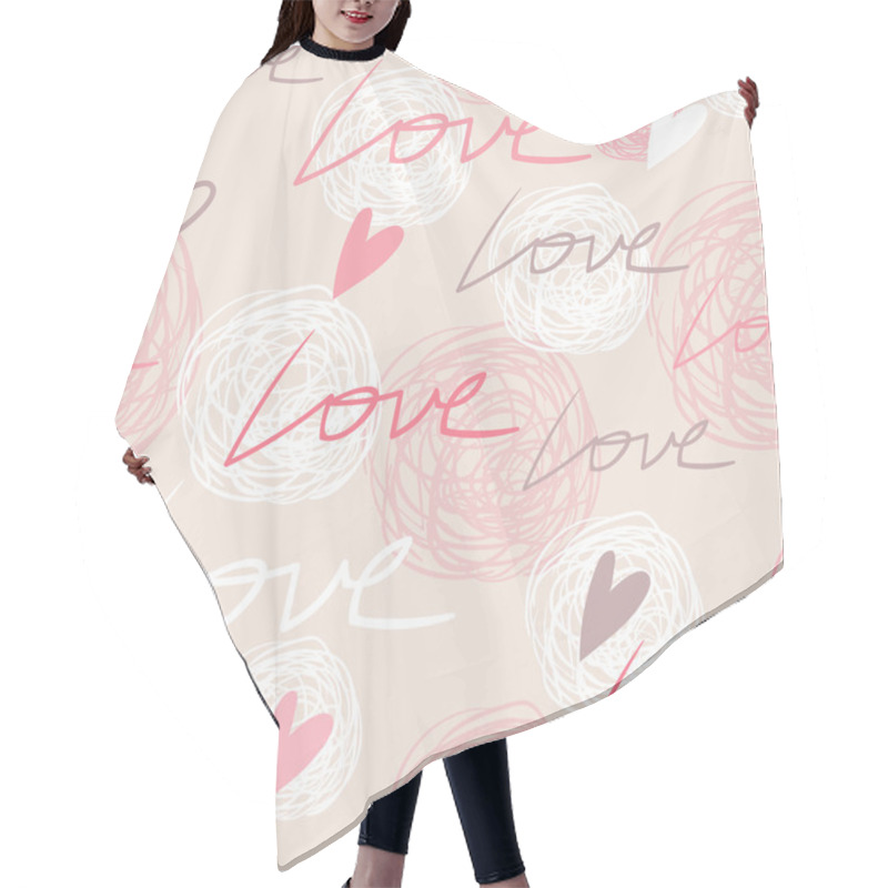 Personality  Nice Romantic Tender Pink Seamless Pattern With Love Words, Hearts And Scribbles Hair Cutting Cape