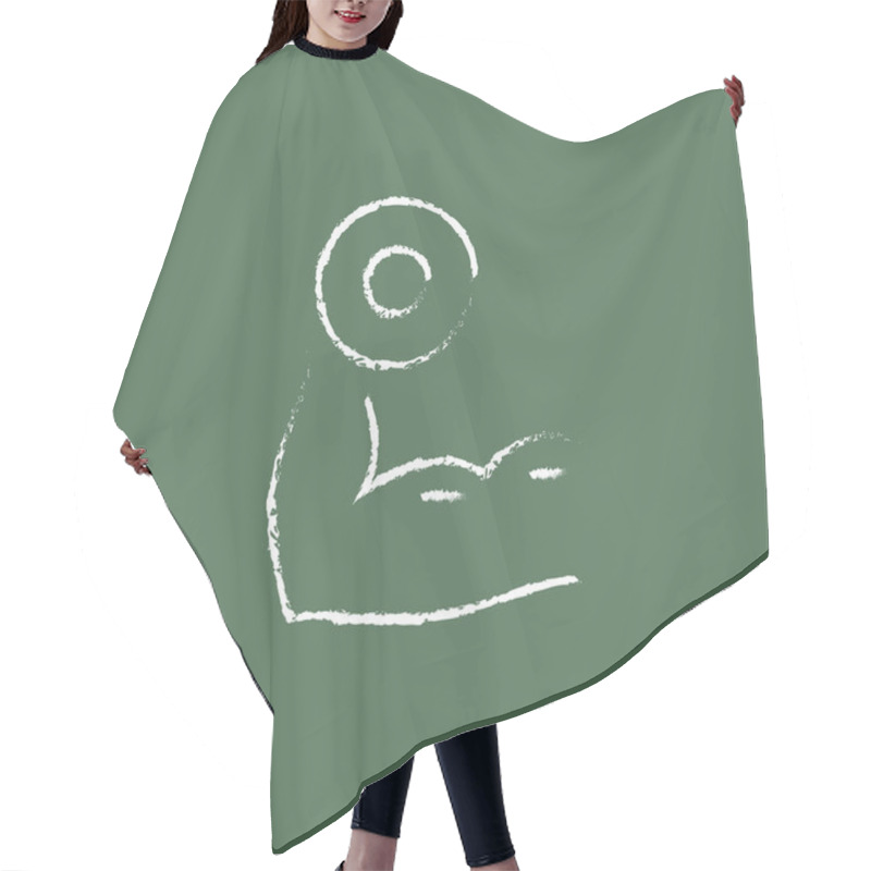 Personality  Arm With Dumbbell Icon Drawn In Chalk. Hair Cutting Cape