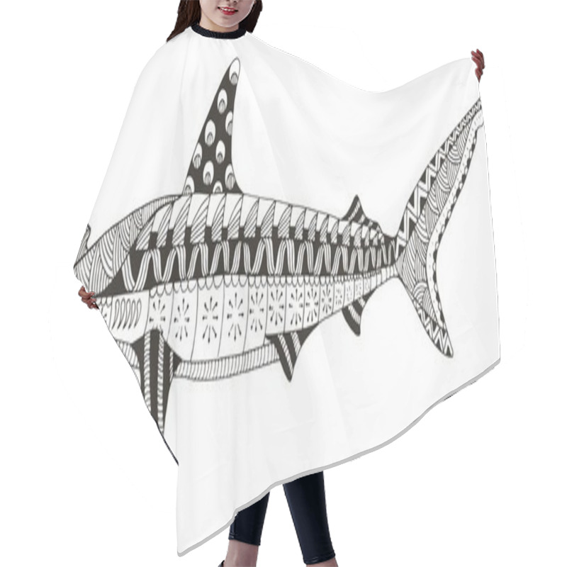 Personality  Hammerhead Shark Zentangle Stylized, Vector, Illustration, Pattern, Freehand Pencil, Hand Drawn. Zen Art. Hair Cutting Cape