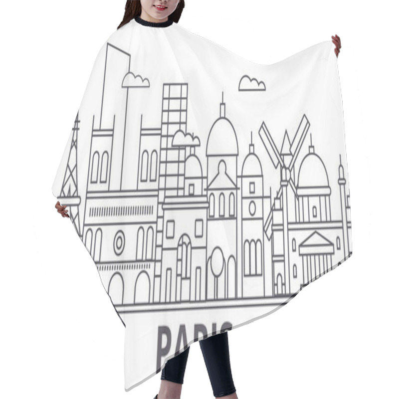 Personality  Paris Architecture Line Skyline Illustration. Linear Vector Cityscape With Famous Landmarks, City Sights, Design Icons. Landscape Wtih Editable Strokes Hair Cutting Cape