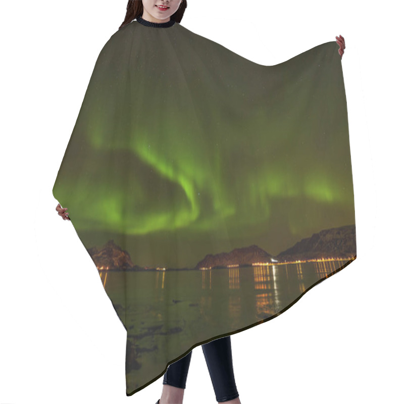 Personality  Dramatic Polar Lights, Aurora Borealis Over The Mountains In The North Of Europe - Lofoten Islands, Norway Hair Cutting Cape