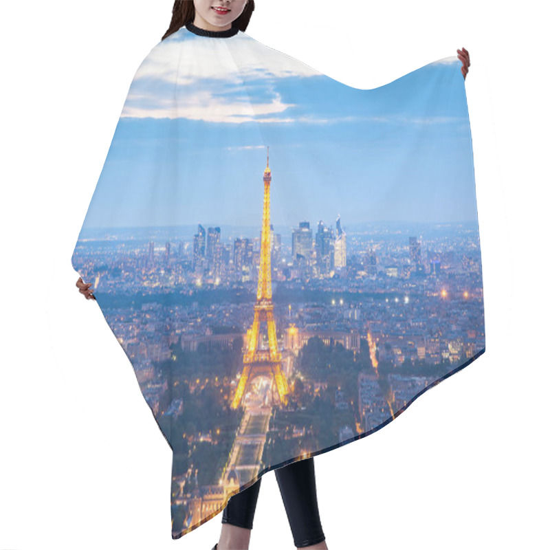 Personality  PARIS, FRANCE - MAY 6, 2018: Aerial View Of Eiffel Tower And Par Hair Cutting Cape