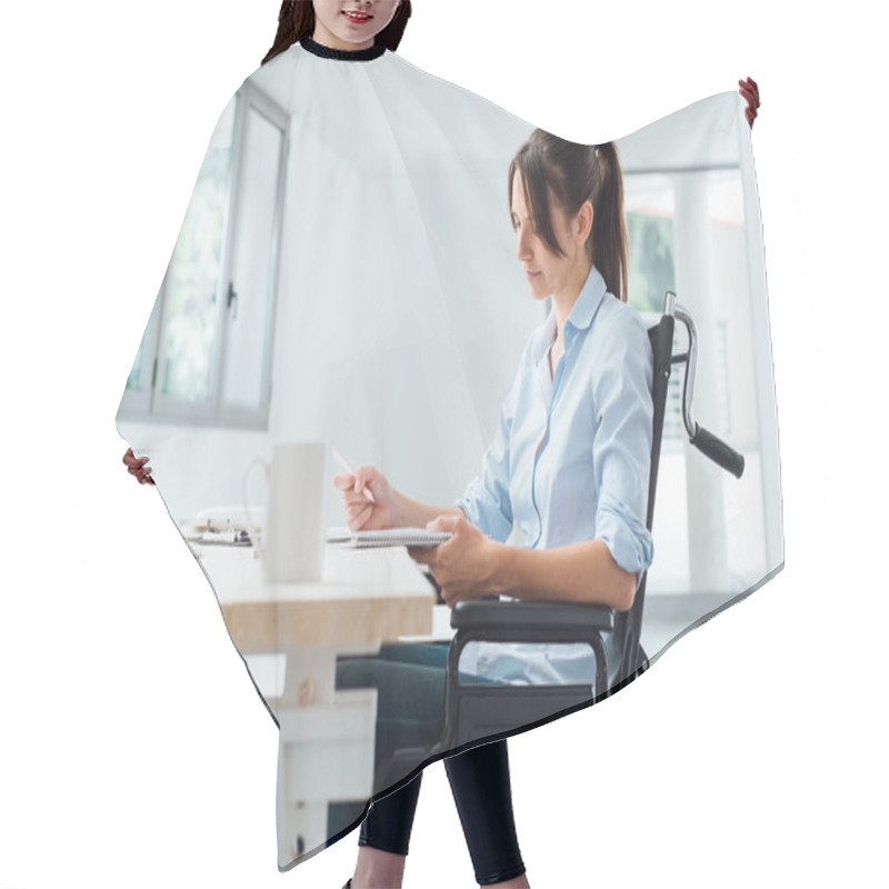 Personality  Confident Disabled Businesswoman At Work Hair Cutting Cape