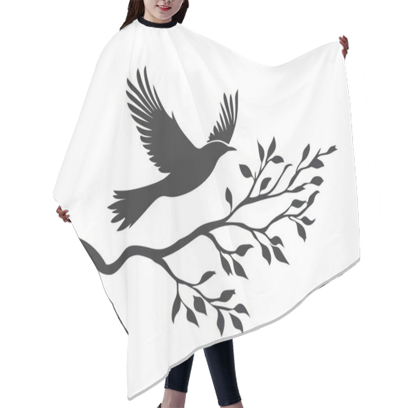 Personality  A Silhouetted Bird In Flight, Gracefully Taking Off From A Branch Adorned With Leaves. Hair Cutting Cape