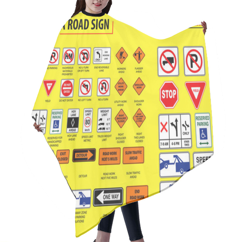 Personality  Set Of USA Road Sign.(REGULATORY SIGNS & TEMPORARY TRAFFIC CONTROL SIGNS). Easy To Modify Hair Cutting Cape