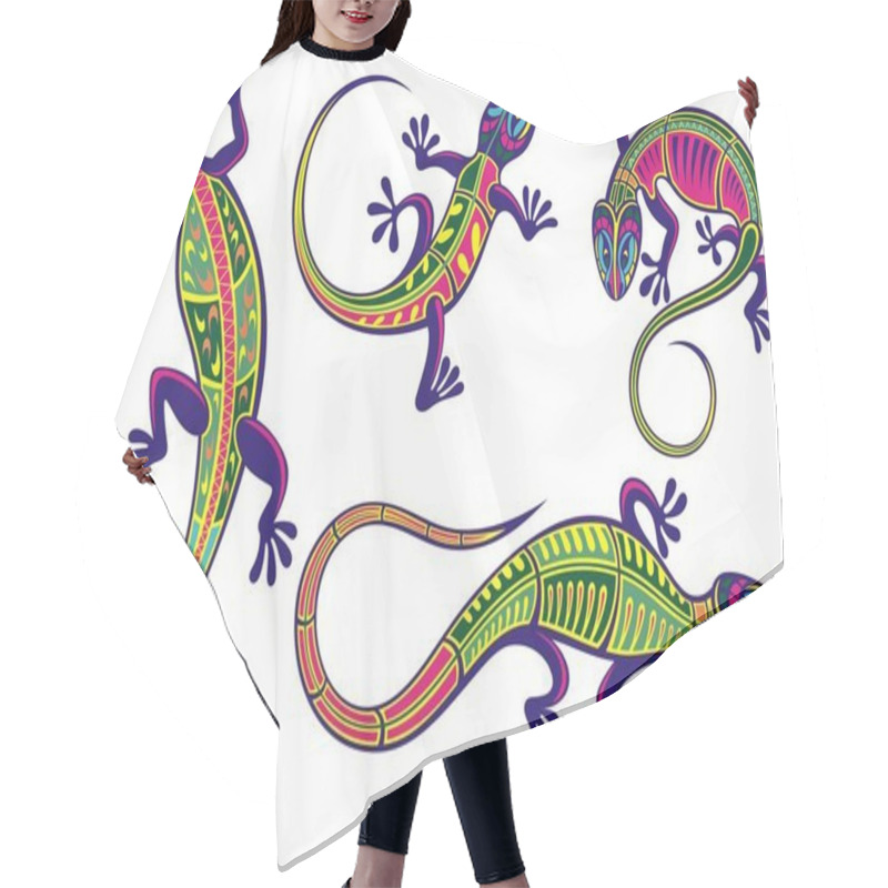 Personality  Lizard Icons Set On White  Hair Cutting Cape