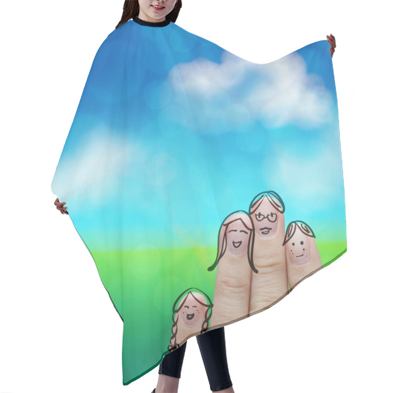 Personality  Happy Finger Family On Green Nature Background  Hair Cutting Cape