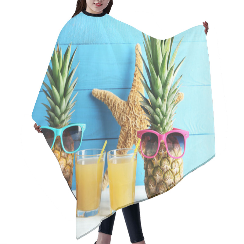 Personality  Ripe Pineapples With Glasses Of Juice Hair Cutting Cape