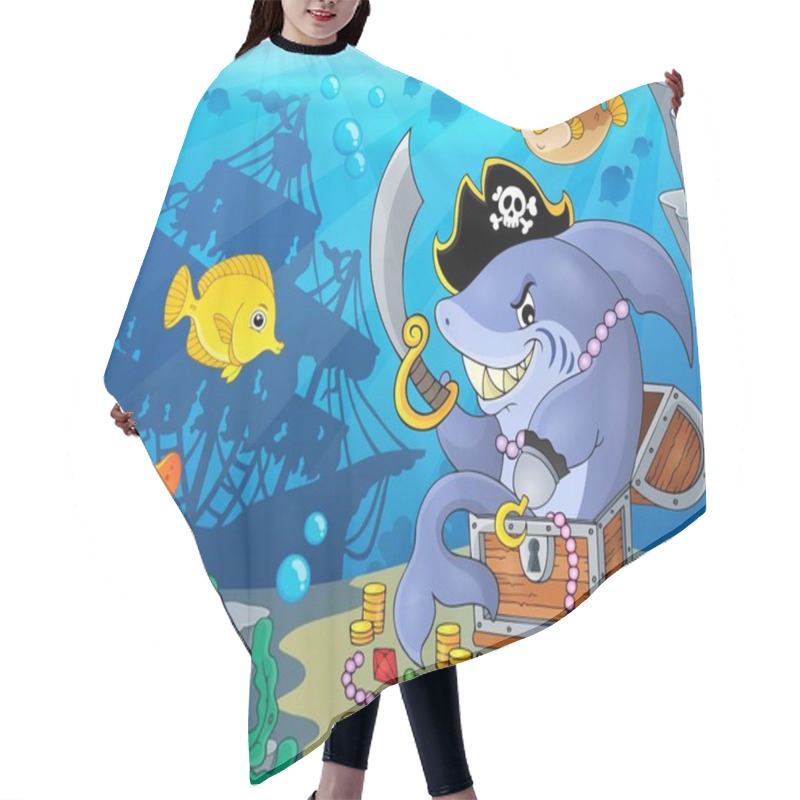 Personality  Pirate Shark With Treasure Theme 2 Hair Cutting Cape