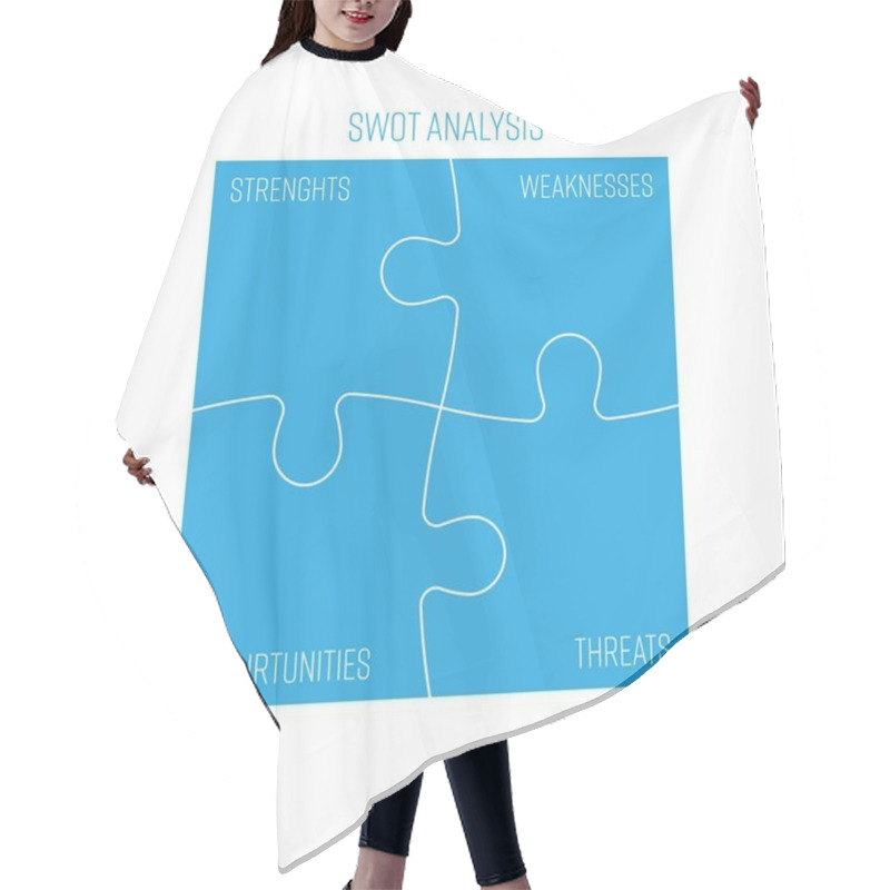 Personality  SWOT Business Infographic Diagram, Or SWOT Matrix, Used To Evaluate The Strengths, Weaknesses, Opportunities And Threats Involved In A Project. Vector Jigsaw Puzzle Pieces In Blue Hair Cutting Cape