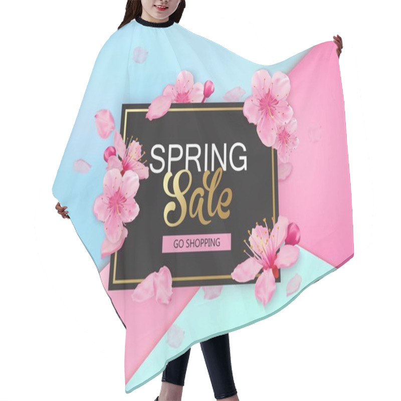 Personality  Spring Sale Background With Flowers. Season Discount Banner Design With Cherry Blossoms And Petals. Hair Cutting Cape