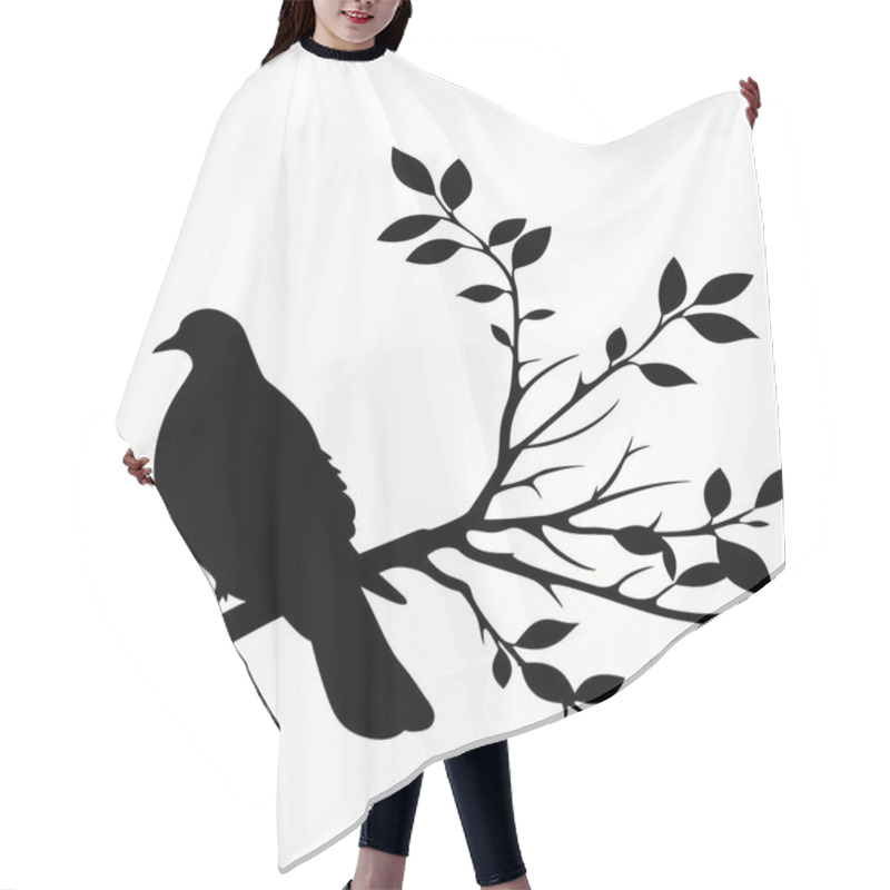 Personality  Silhouetted Bird Perched On A Branch Against A White Background. Hair Cutting Cape