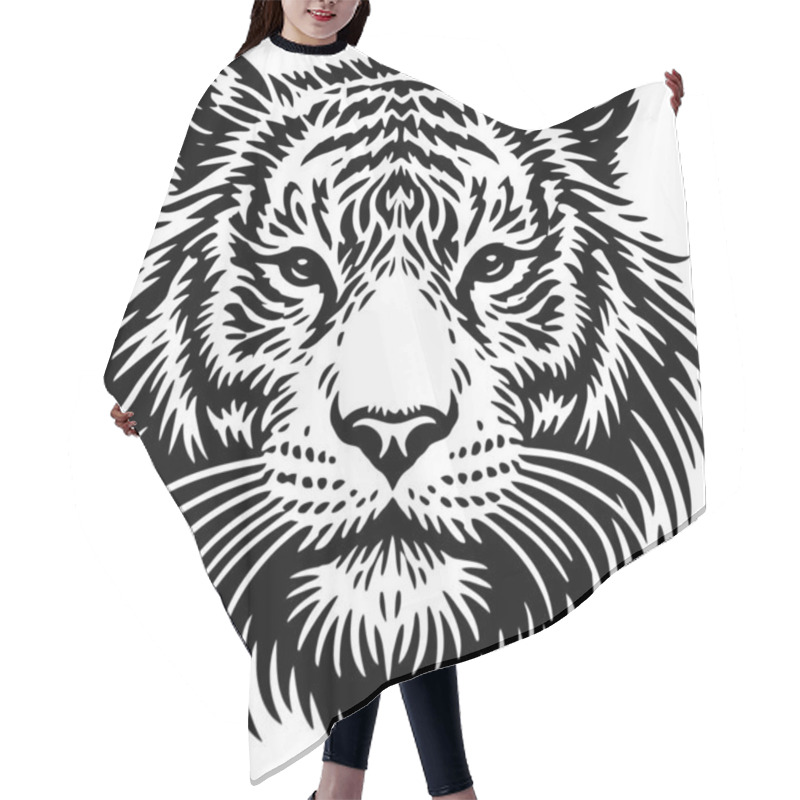 Personality  Stylized Tiger Head Illustration With Crescent Moon And Stars In Tribal Art Style Hair Cutting Cape