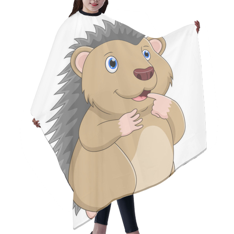 Personality  Cartoon Cheerful Standing Hedgehog On White Background Hair Cutting Cape